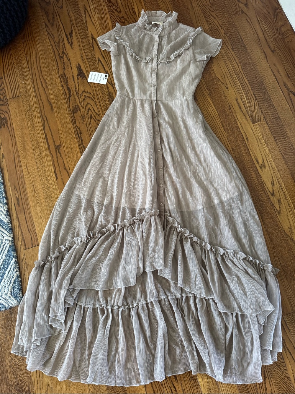 Joyfolie Taupe Ruffle High-Low Maxi Dress